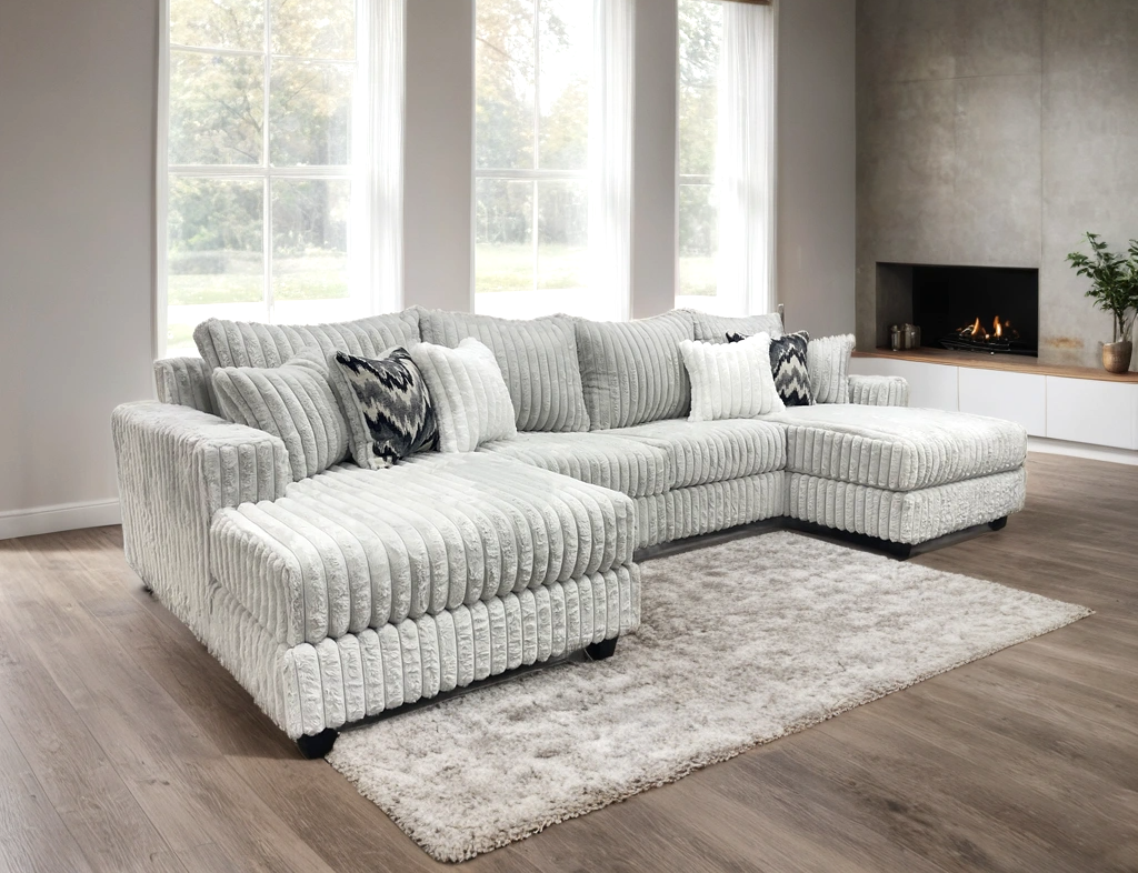 Grey Corduroy Double Chaise Sectional 9700