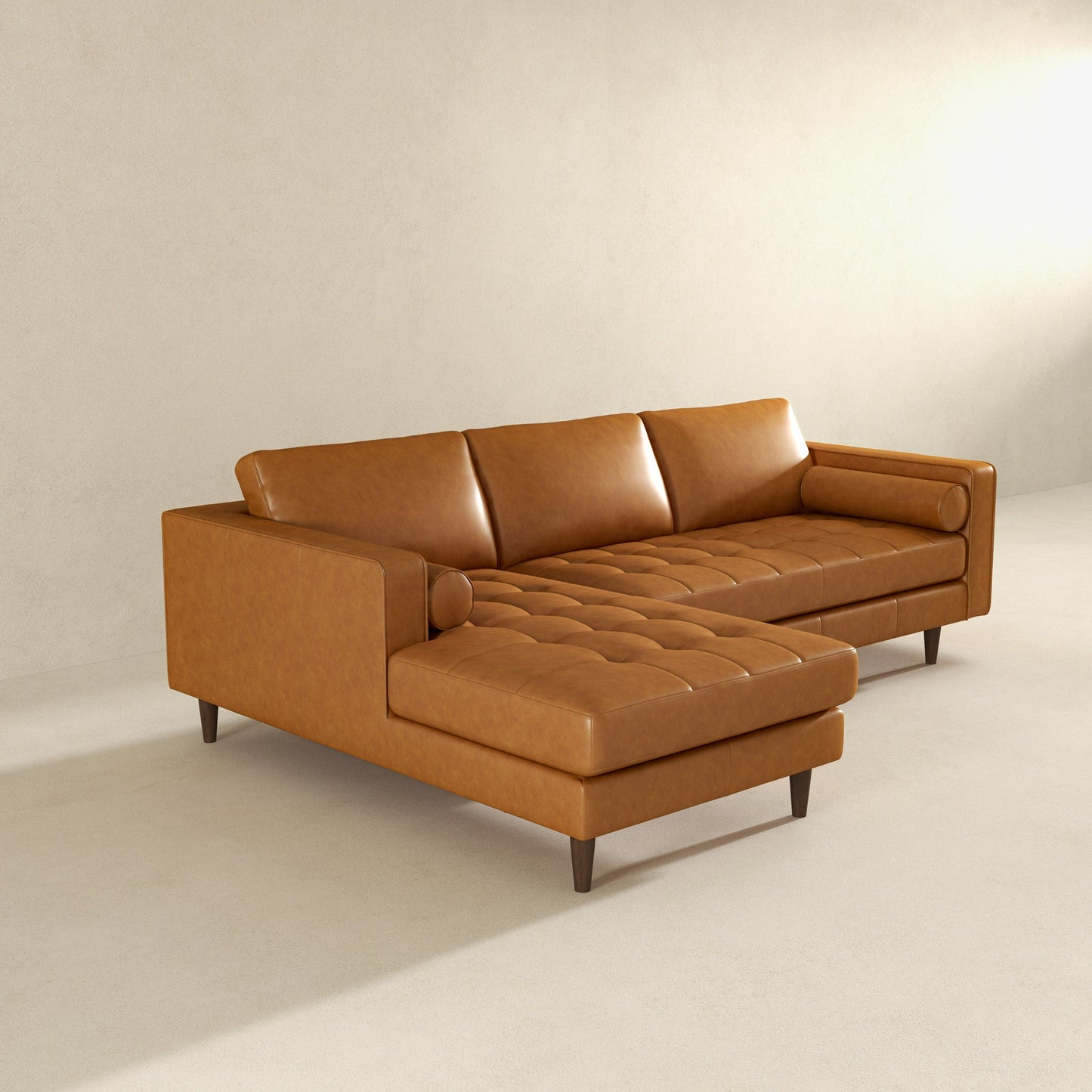 Anthony 101" Tan Leather L Shape Corner LAF Sectional
