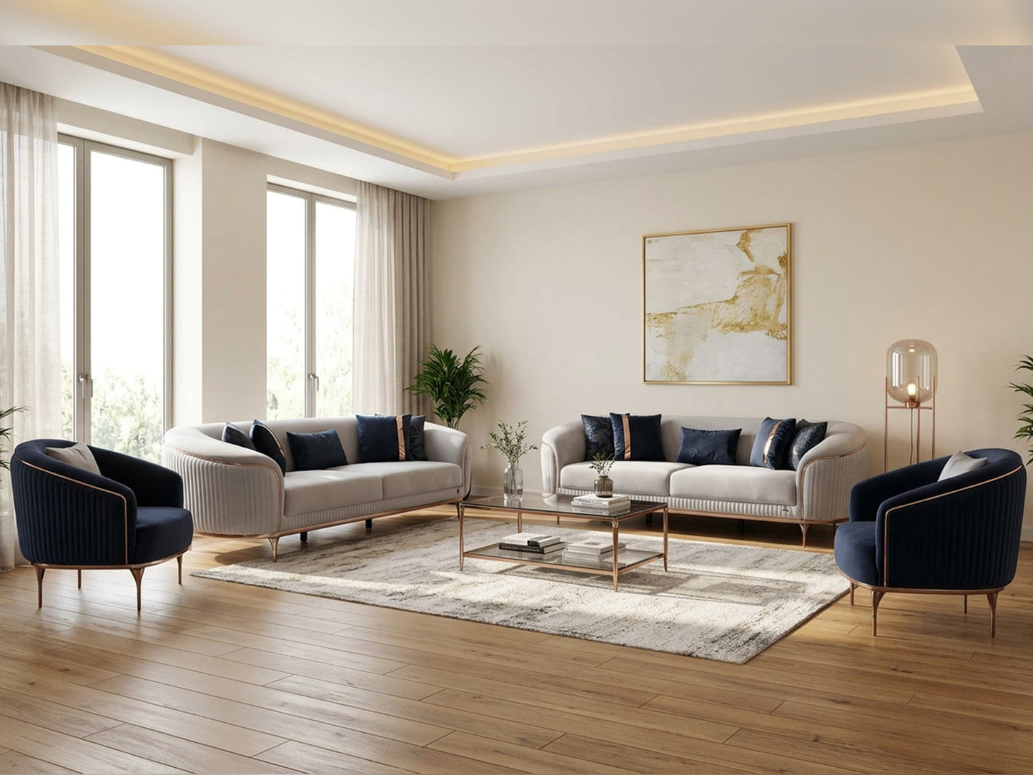 Pandora 4-pieces (2 Sofa & 2 Chair) Livingroom Set Cream - Anthracite