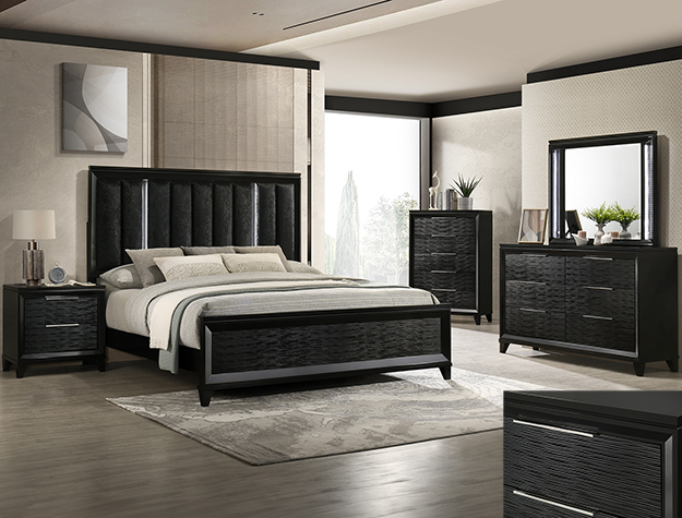 Cressida Black LED Upholstered Panel Bedroom Set B7350