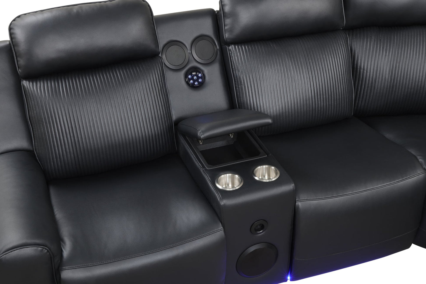 Galaxy Black Leather POWER/BLUETOOTH SPEAKERS/LED Reclining Sectional S3550