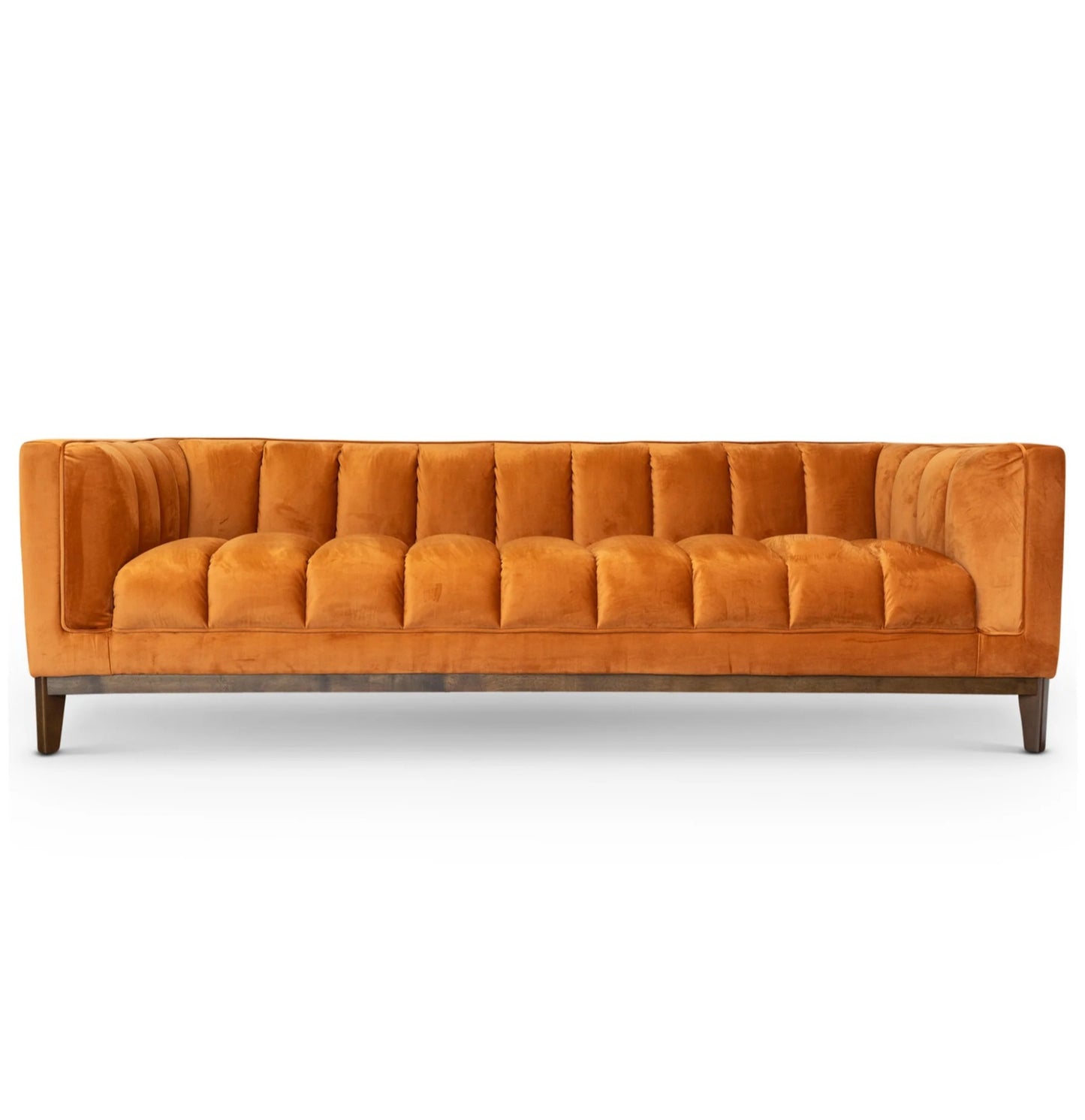Melissa 91" Mid-Century Modern Orange Velvet Sofa