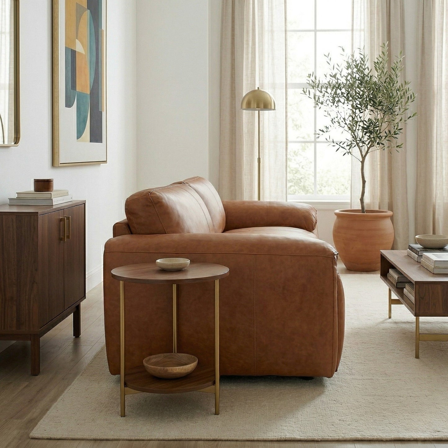 Laffey Tan 92" Top Grain Leather Sofa