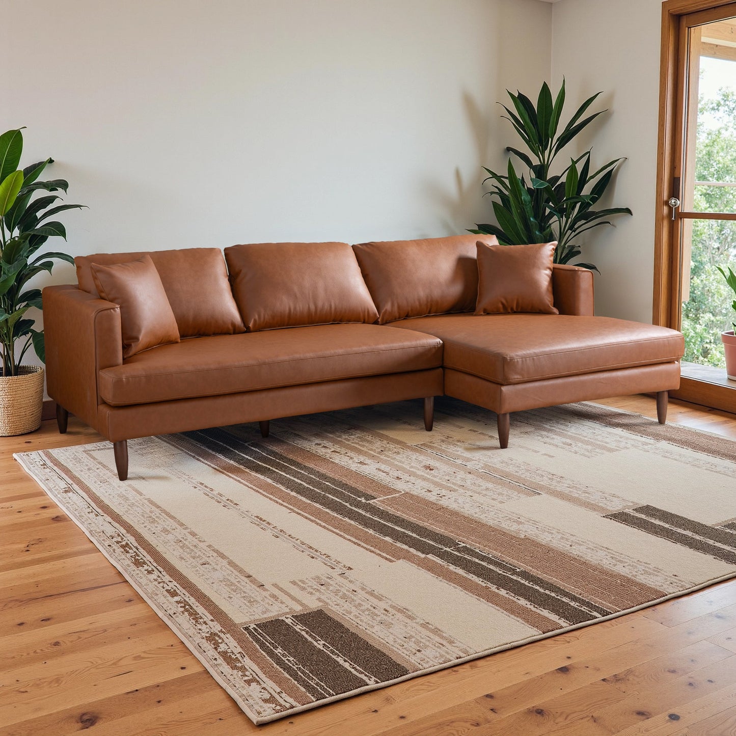 Blake 107" L-Shaped Cognac Vegan Leather Sectional Sofa Right Facing