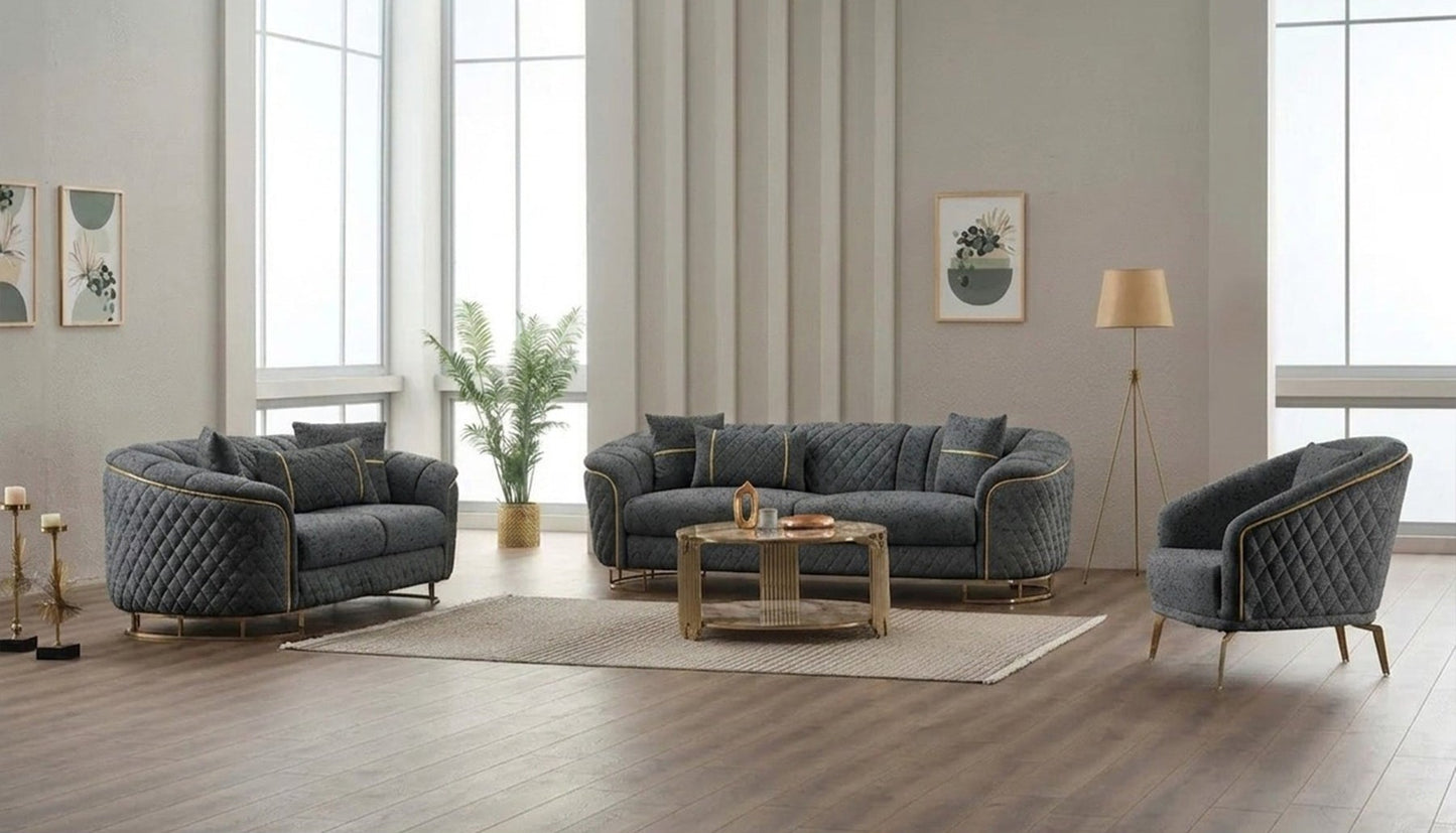 Victoria 3-pieces (Sofa & Loveseat & Chair) Livingroom Set Grey