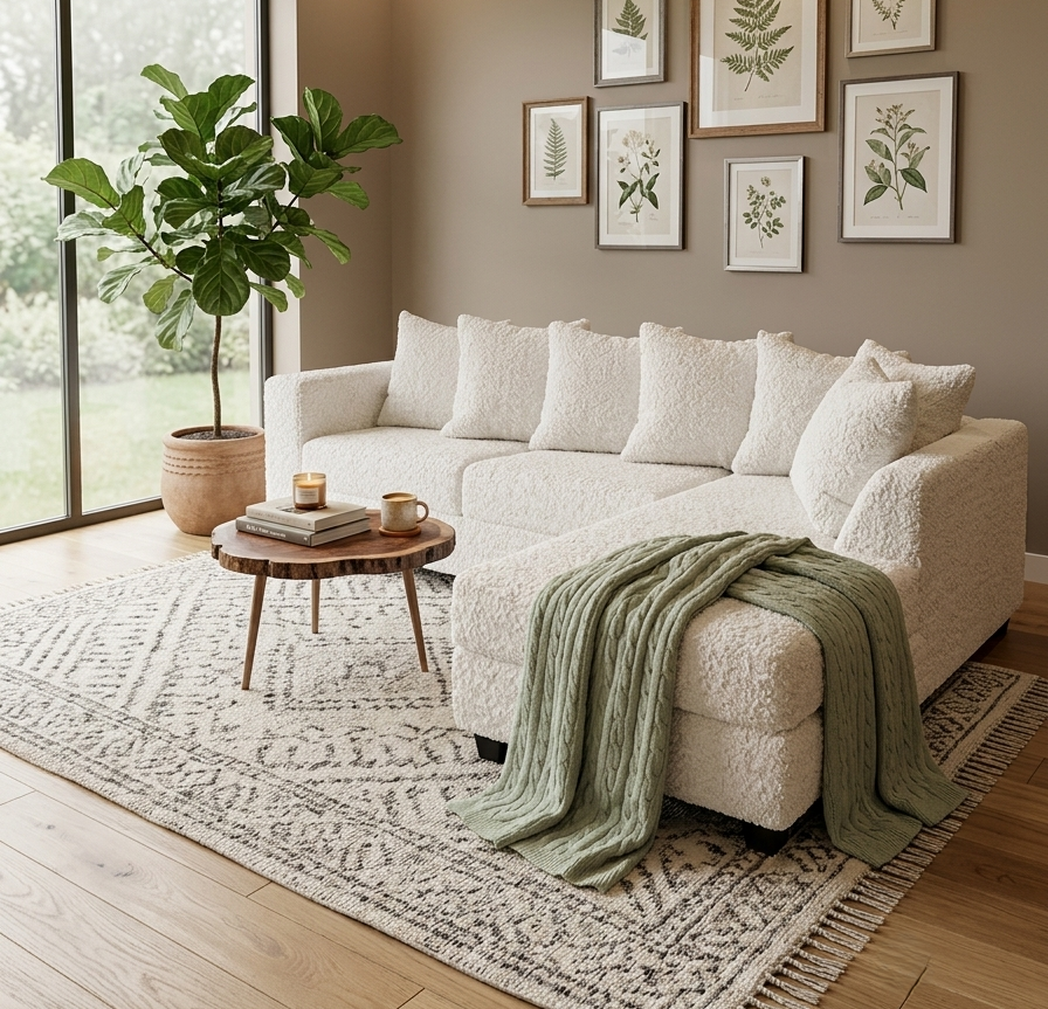 610 Cream Teddy Bear Fabric Sectional