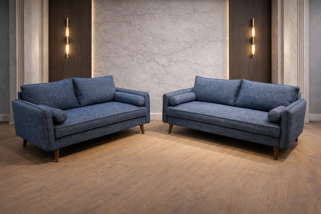 Vanti Blue Fabric Sofa and Loveseat