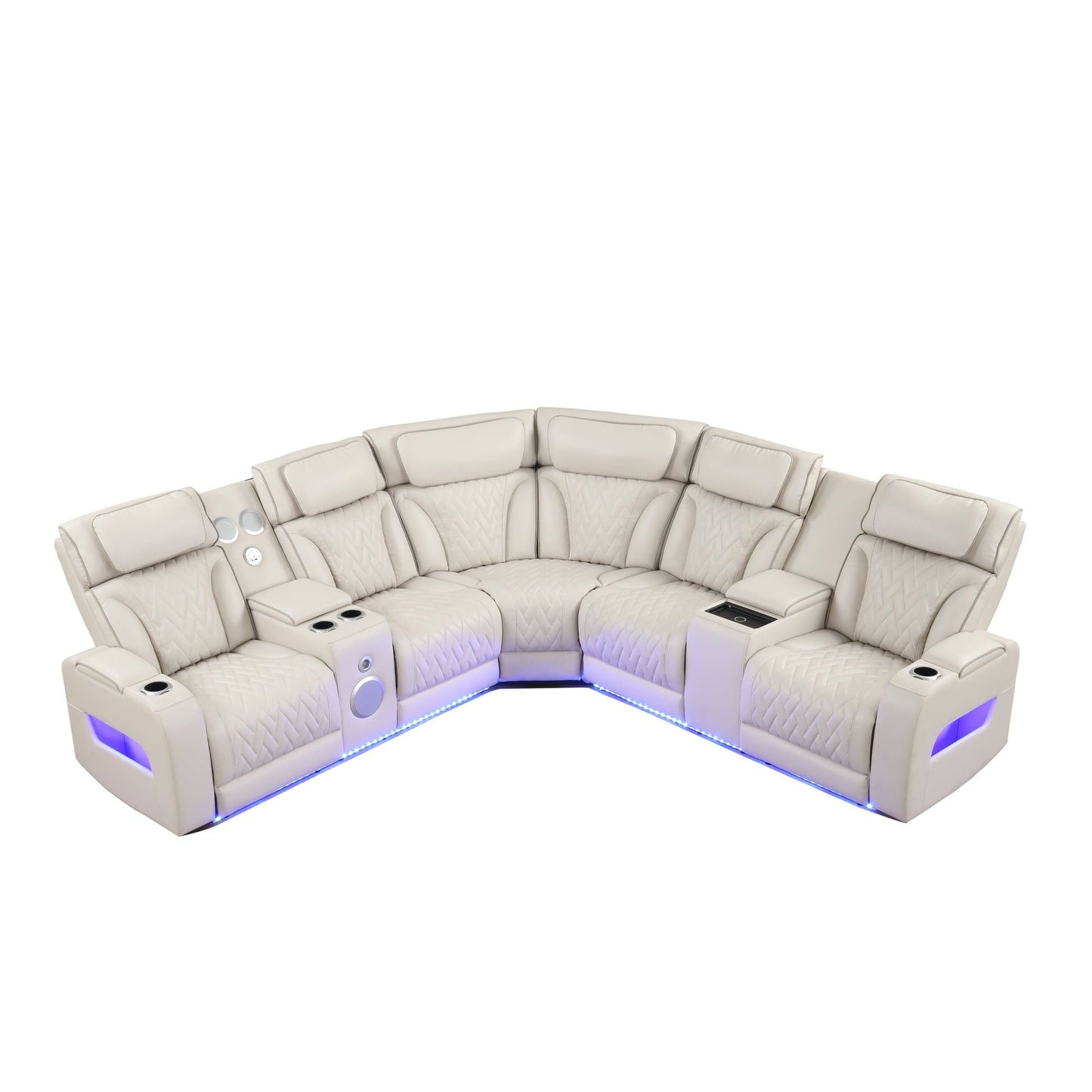 Skyline Sand POWER/LED/BLUETOOTH SPEAKERS Reclining Sectional (Power Headrests)
