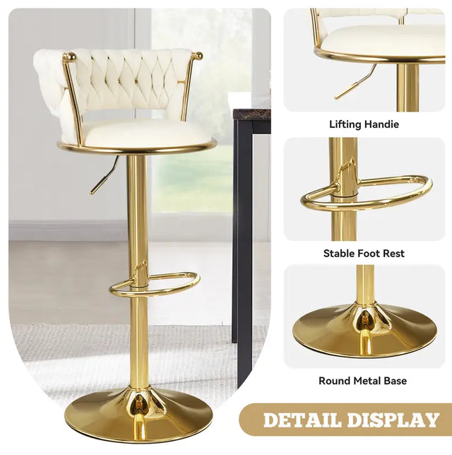 Beige/Gold Velvet Swivel Bar Stool 1139 2 Per Box2 Per Box