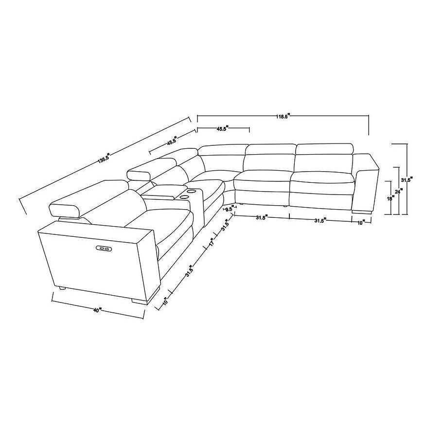 Picasso White 2-POWER Leather Match 6pc Sectional MI631