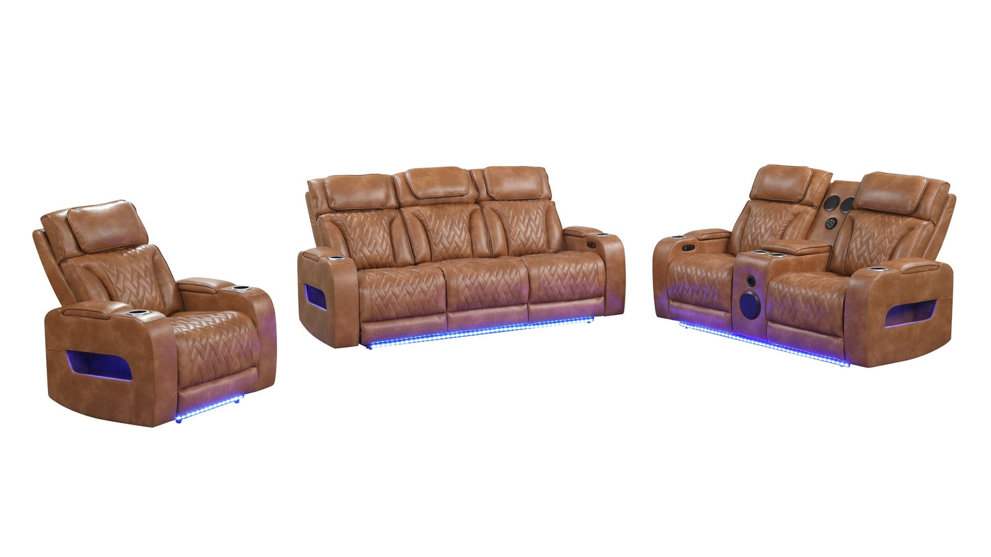 Skyline Brown POWER/LED/BLUETOOTH SPEAKERS 3pc Reclining Set