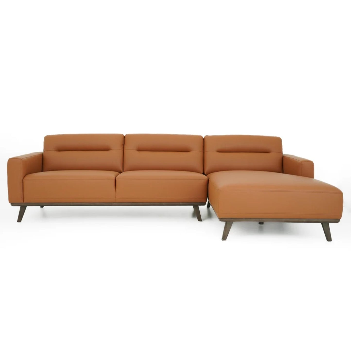 Ella 110" L-Shaped Cognac PU Leather Right Sectional