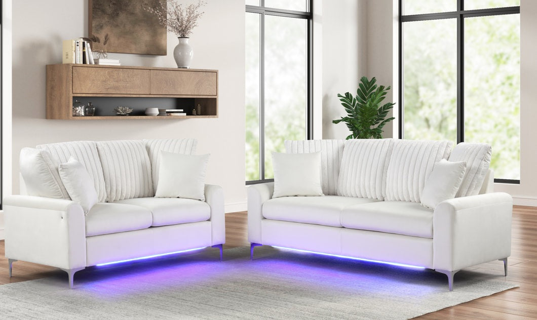 Celina Beige LED Sofa & Loveseat