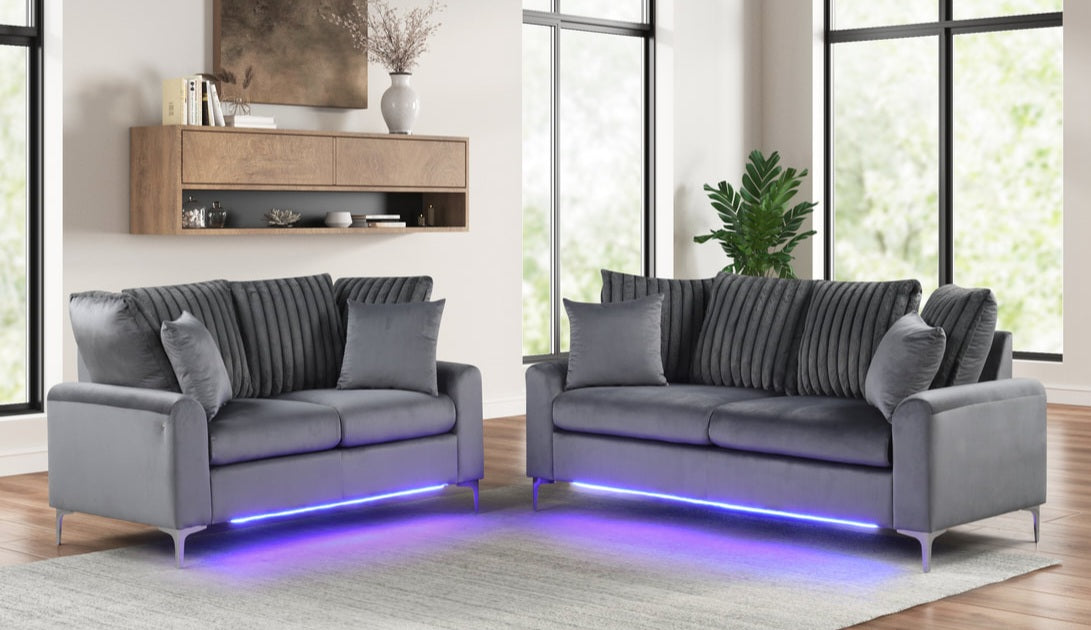 Celina Charcoal LED Sofa & Loveseat