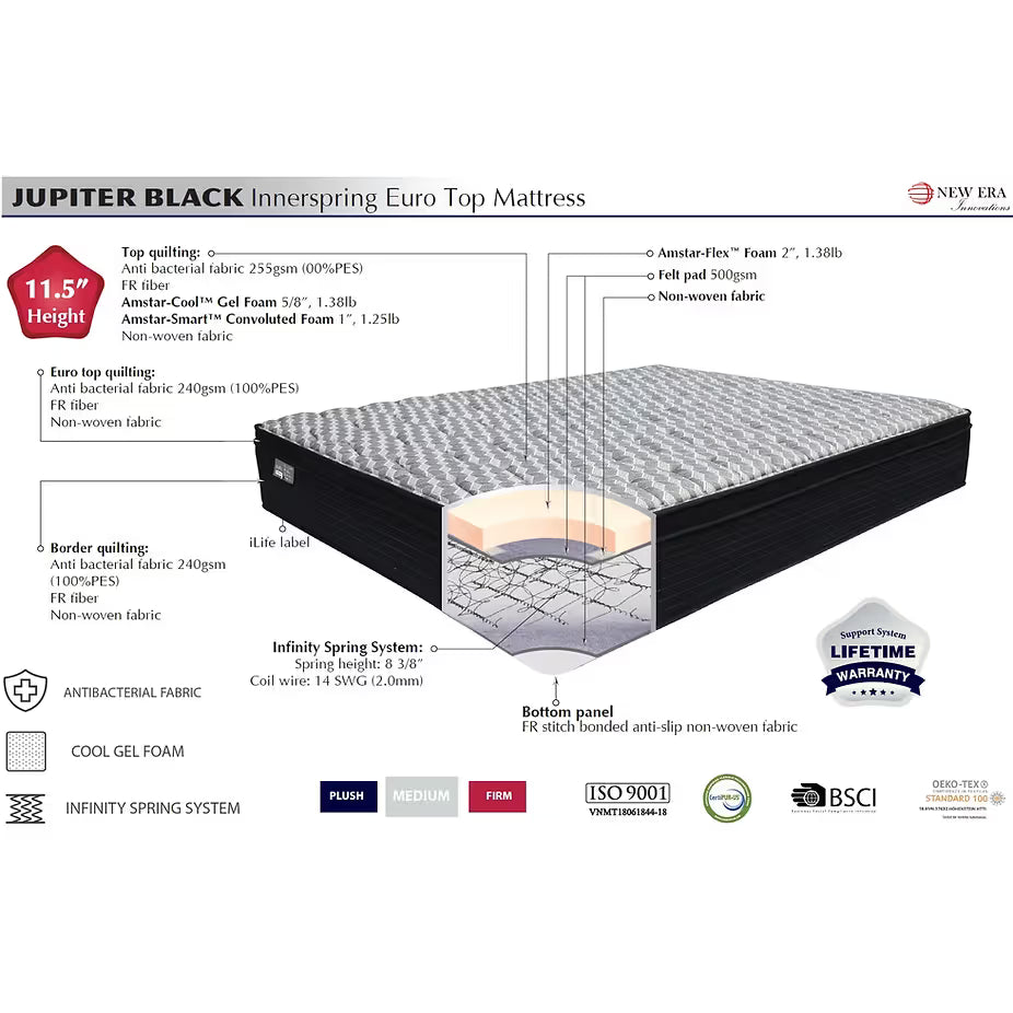 Jupiter 11.5"Gel Foam Queen Mattress (Medium)