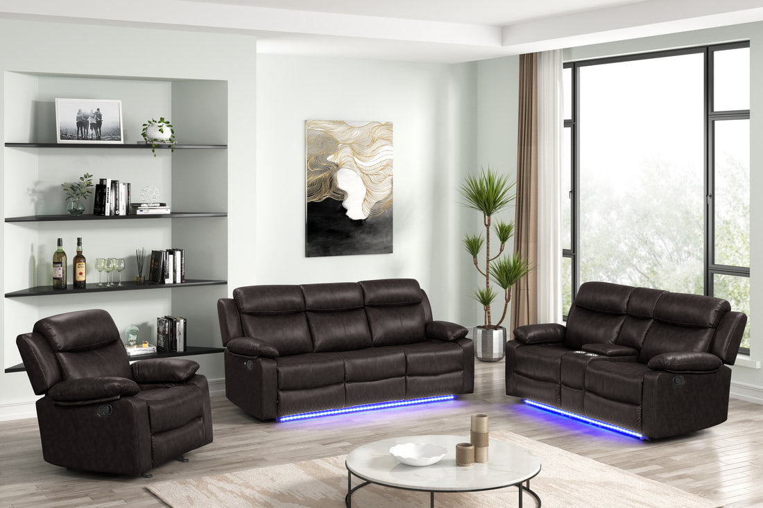 Aiden Brown LED 3PC Reclining Set