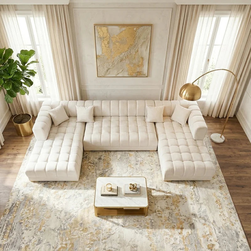 Jayla Ivory Velvet Double Chaise Sectional