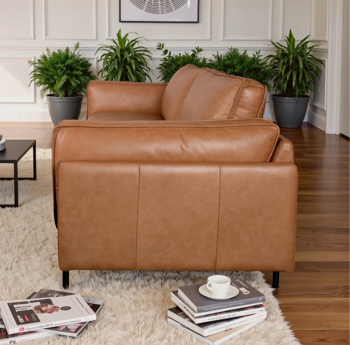 Utica 88.6" Cognac Premium GENUINE LEATHER Sofa