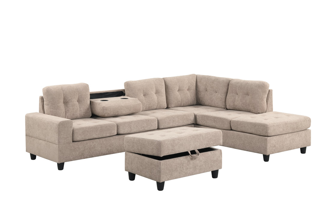 Heights49 Beige Fabric Reversible Sectional with Ottoman