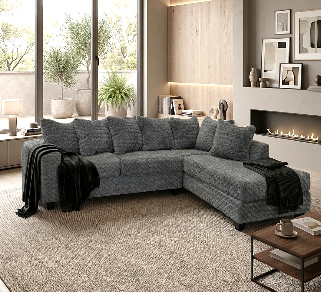 610 Charcoal Teddy Bear Fabric Sectional