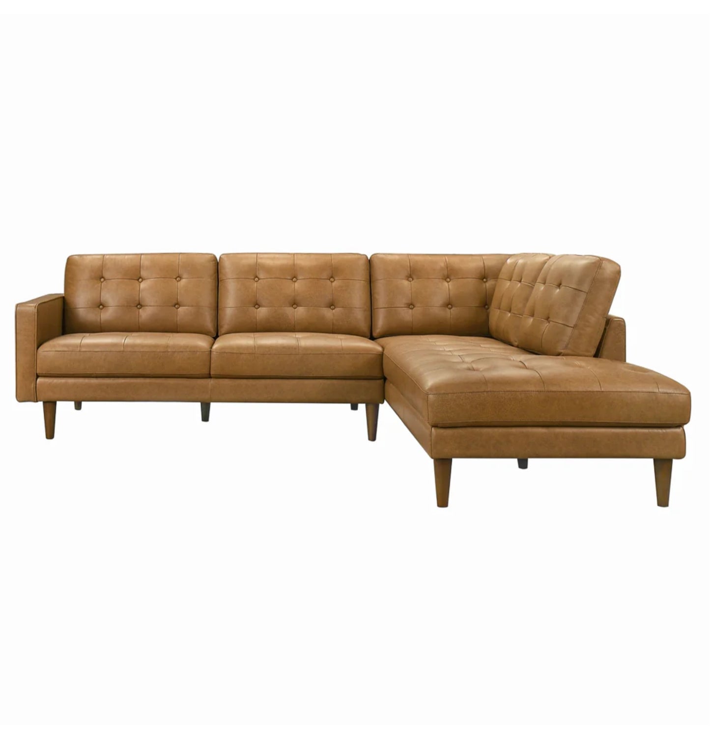 Lucco Cognac Modern L-Shaped Genuine Leather RAF Sectional