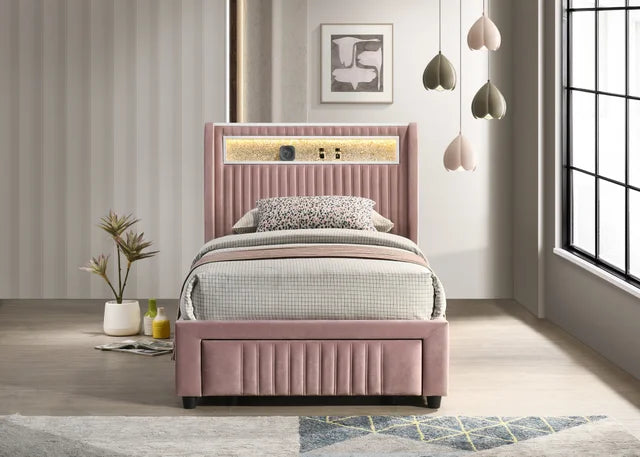 Cupid Pink Fabric Twin Platform Bed