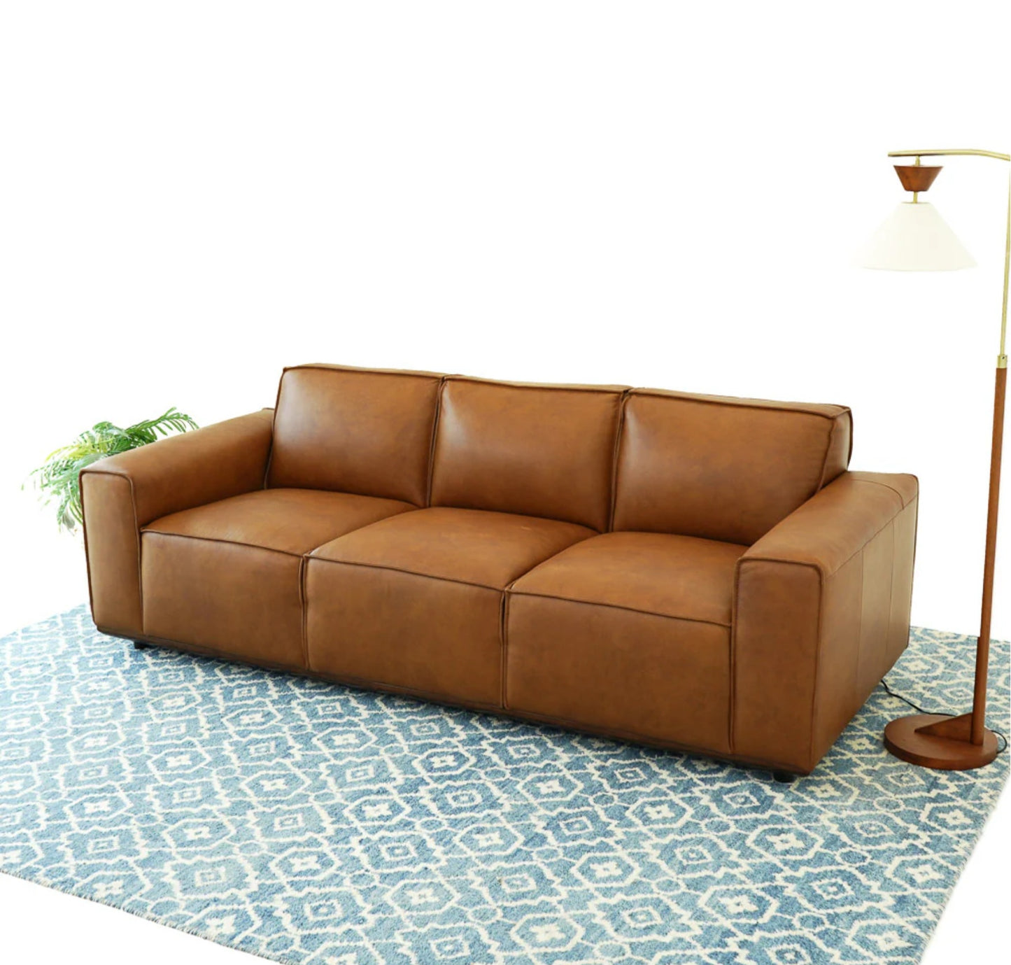Hanky Mid-Century Modern Geniune Tan Leather Sofa