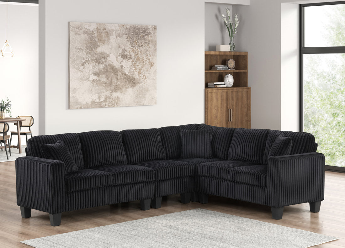 Logan Black Cord Fabric Reversible Sectional