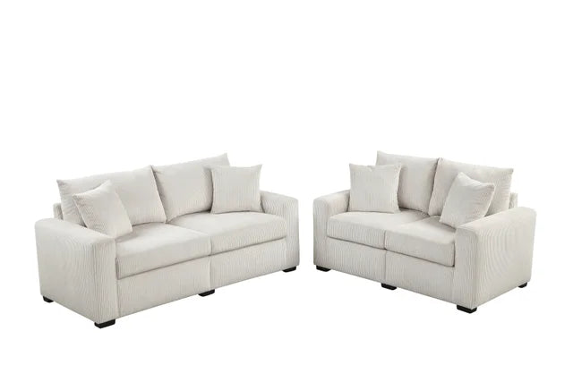 Beige Cord Fabric Sofa and Loveseat HH1125