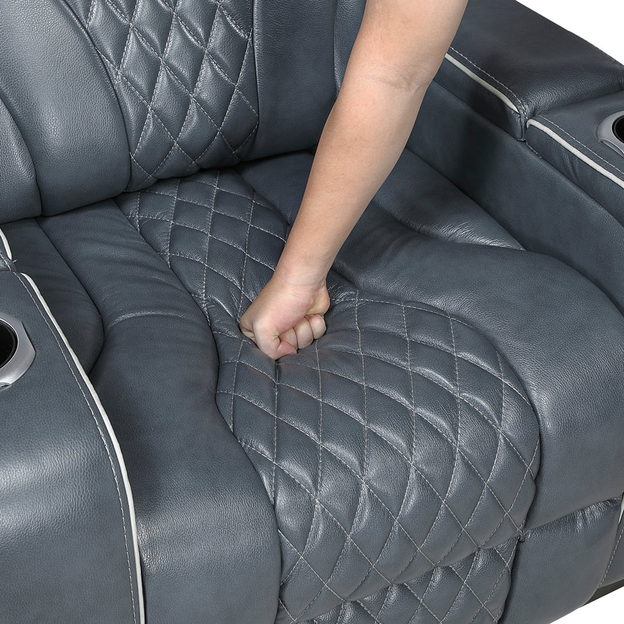 Apex Blue TOP GRAIN LEATHER/POWER/LED/MASSAGE Reclining Set 8449