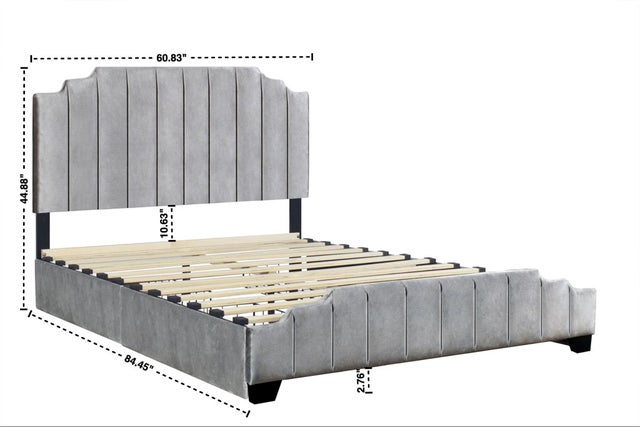 HH970 Grey Velvet Platform Bed with Side Drawer Storage