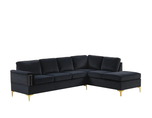 Vogue Black Velvet Sectional Sofa
