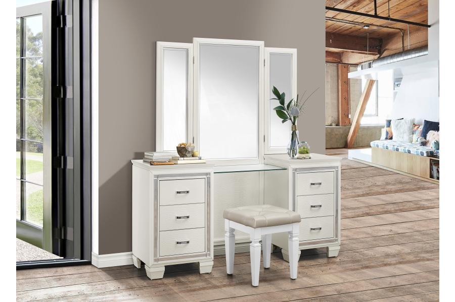 Allura White Vanity Set with Stool 1916 - Harwin Furniture