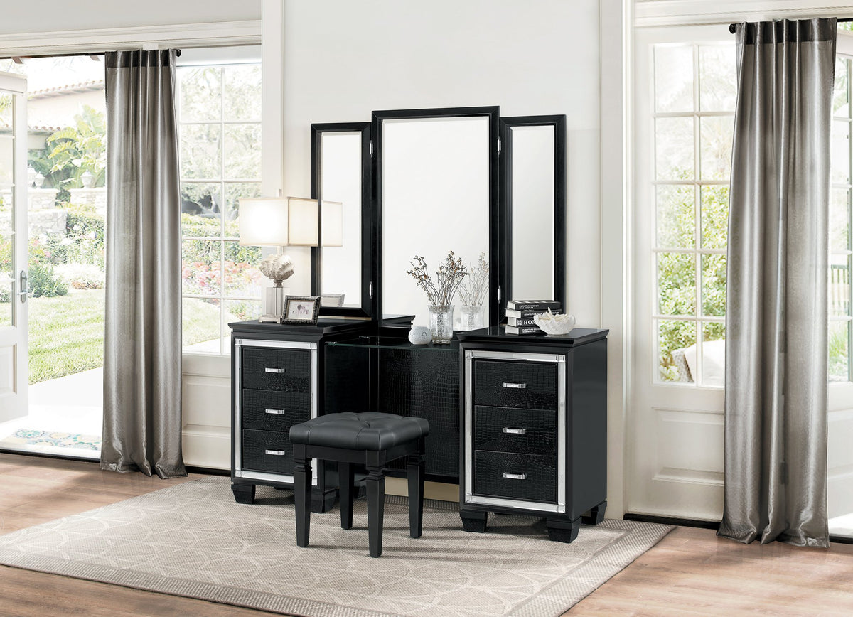 Allura Black Vanity Set with Stool Harwin Furniture
