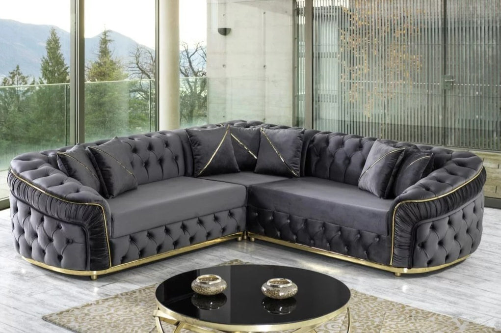 Capella Grey Velvet Sectional 6502 Harwin Furniture