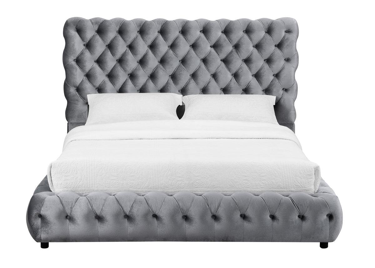 Flory Gray Queen Upholstered Platform Bed 5112 - Harwin Furniture