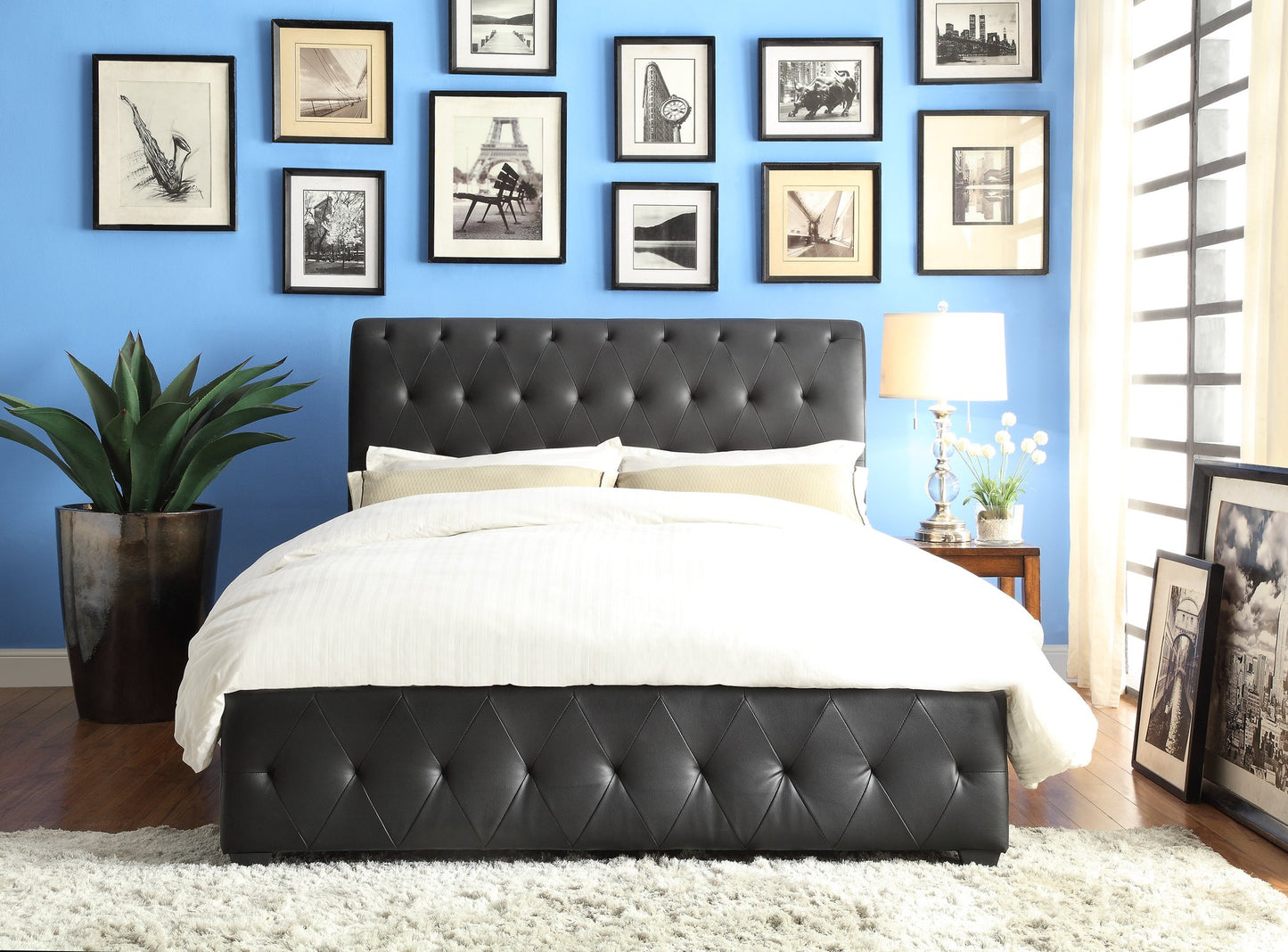 Baldwyn Black Bi-Cast Vinyl Tufted Full Sleigh Bed | 5789