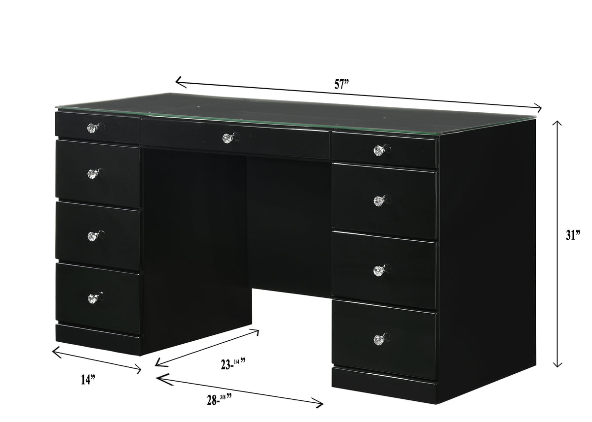 Avery Black Makeup Vanity Set with Lighted Mirror - Harwin Furniture