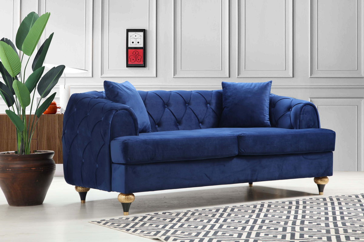 Dubai Blue Velvet Sofa Loveseat
