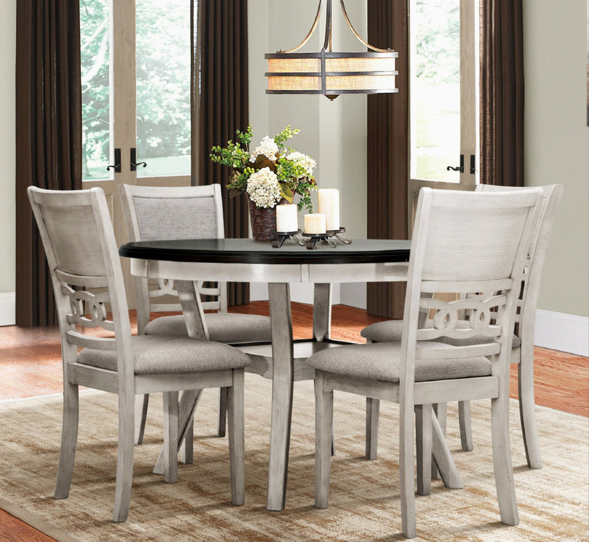 Mia White/Brown 5pc Dining Room Set SH1155 Harwin Furniture
