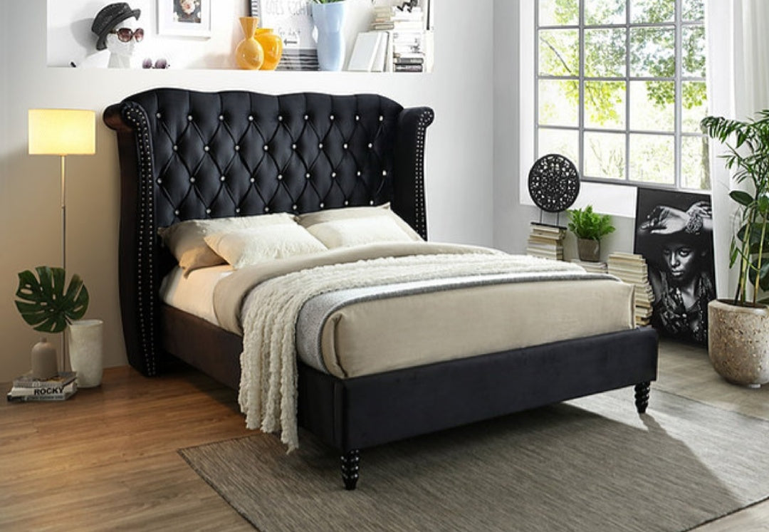 Hollywood Black Velvet Queen Bed B9200