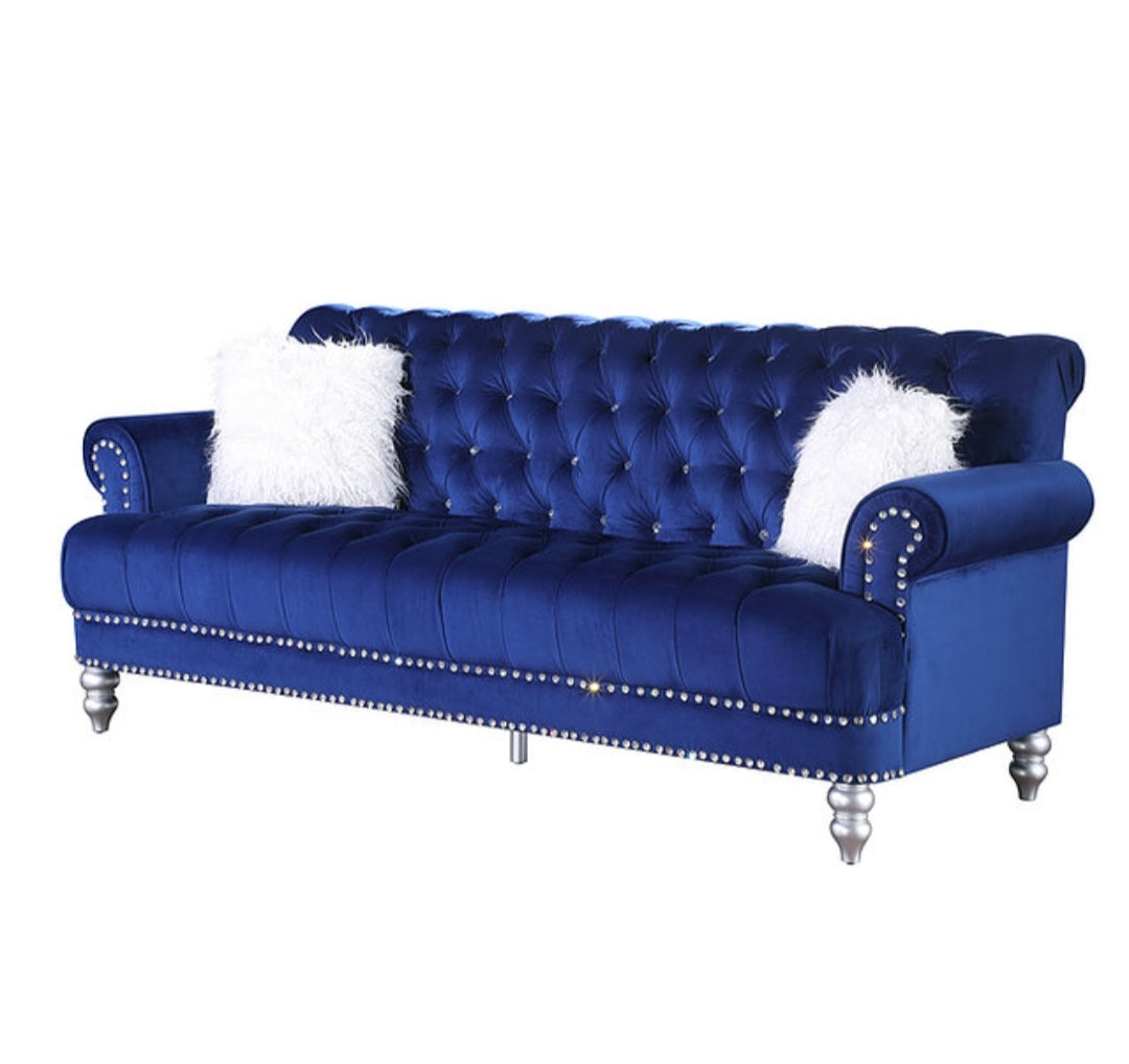 Royal Blue Velvet Sofa and Loveseat S6116