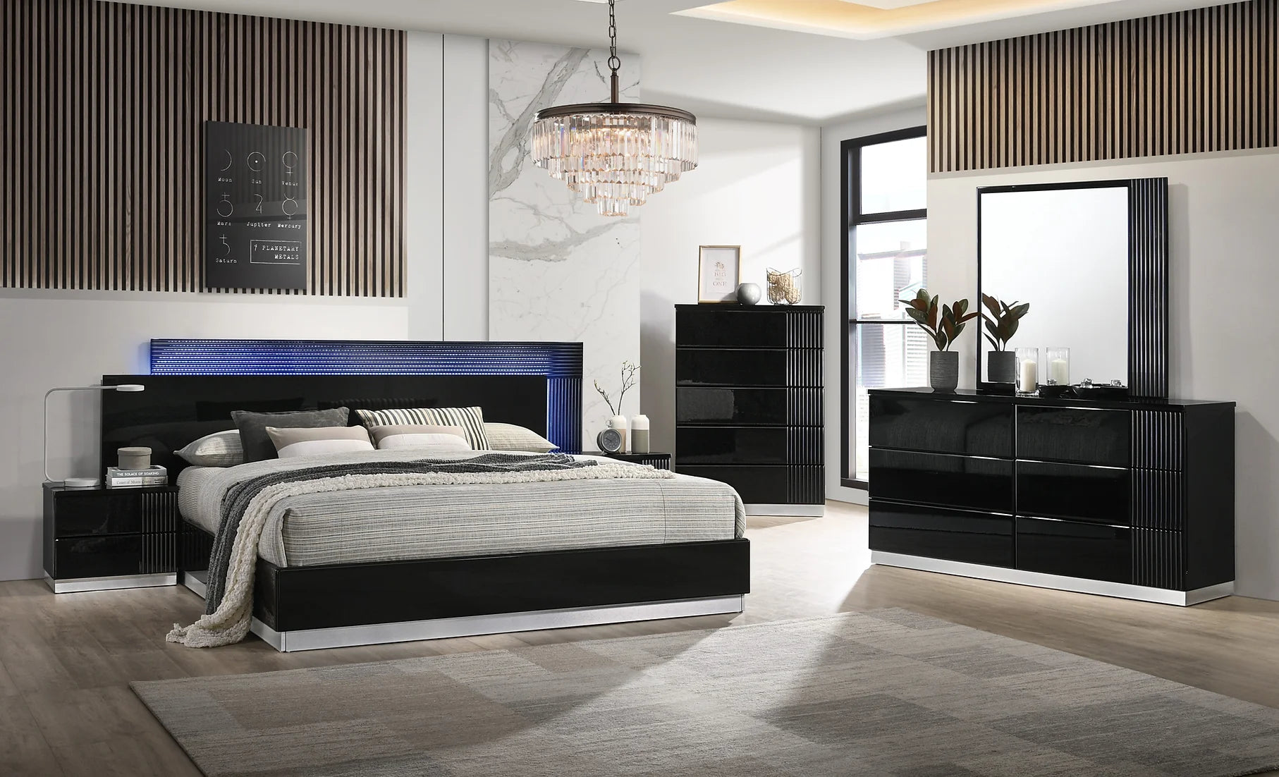 Modena Collection Black LED Italian Bedroom Set B77 – Harwin Furniture Modena Collection Black LED Italian Bedroom Set B77 – Harwin Furniture