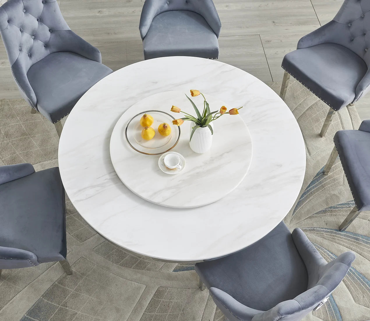Unico White/Grey Faux Marble Dining Set D605 - Harwin Furniture