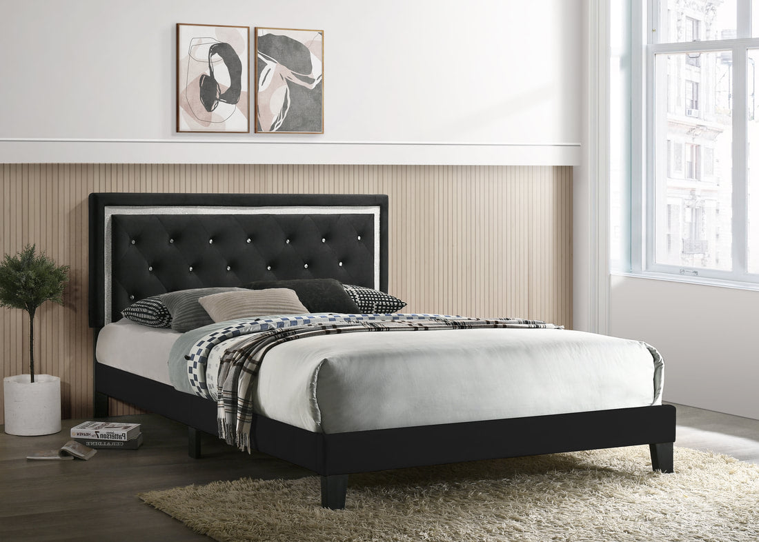 Passion Black Velvet Queen Platform Bed