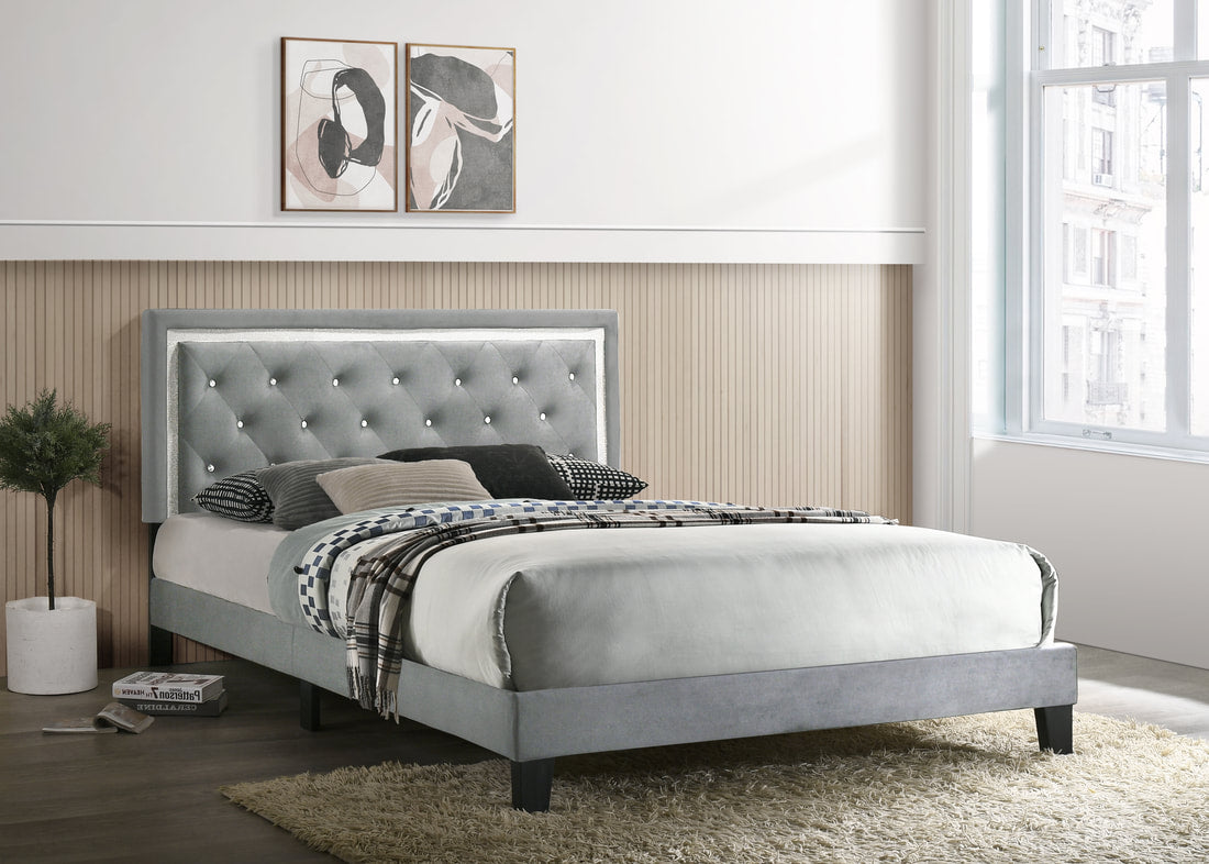Passion Gray Velvet Full Platform Bed