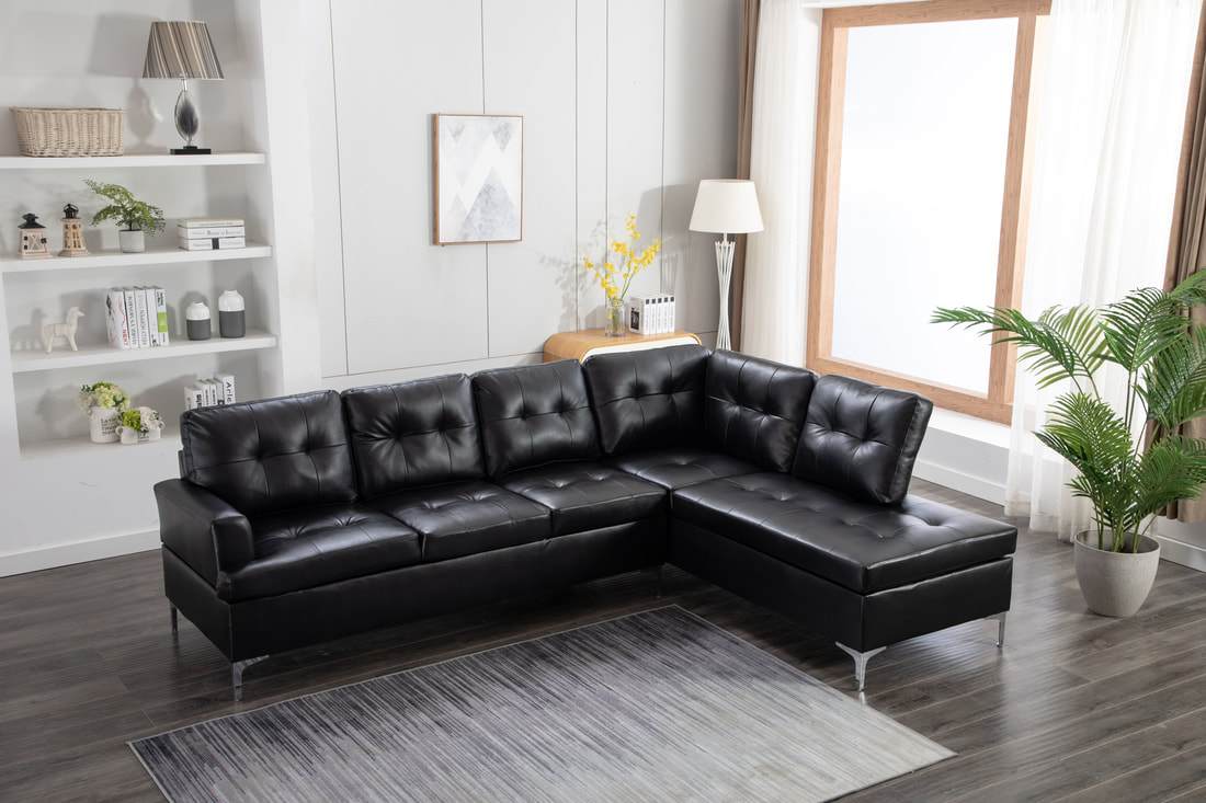Vintage Black Faux Leather Sectional