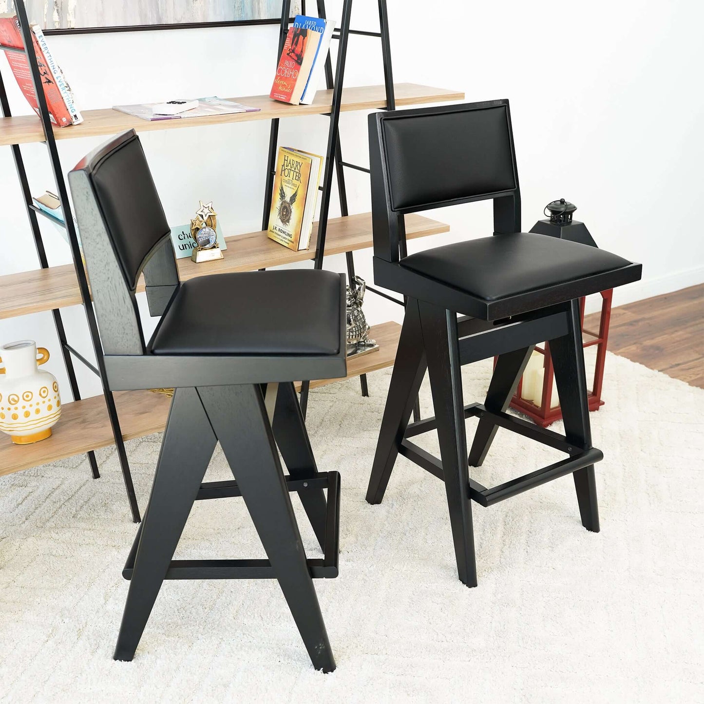 Keira Black Vegan Leather Bar Stool (Set Of 2)