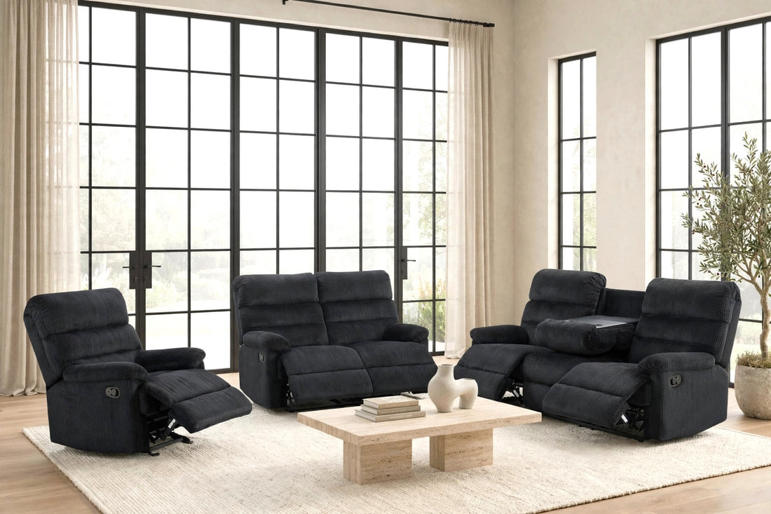 Albert Black Cord Fabric 3pc Reclining Set