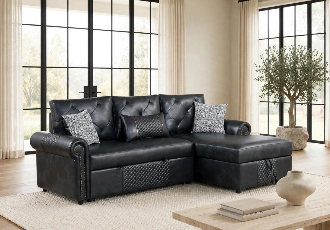 Bellina Black Sectional With Pull-Out Bed